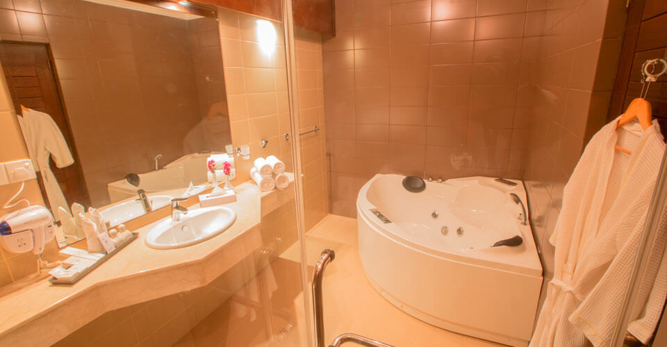 The attached bathroom at the Sea View Suite Rooms